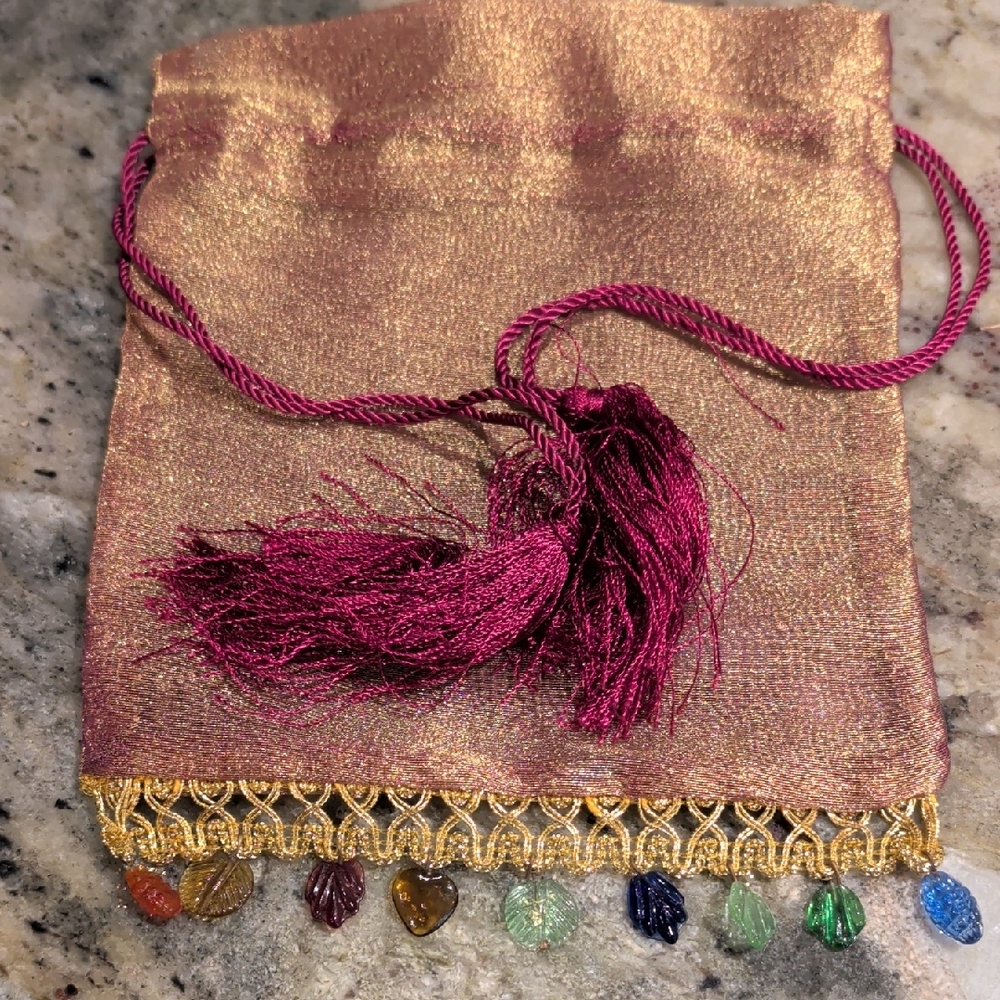 Elegant Gold and Burgundy Drawstring Pouch